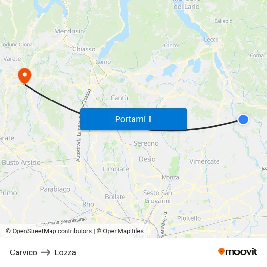 Carvico to Lozza map