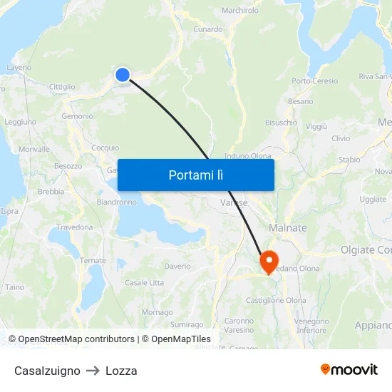 Casalzuigno to Lozza map