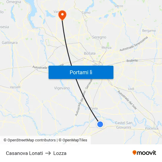 Casanova Lonati to Lozza map