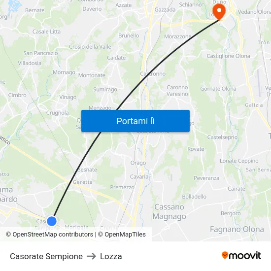 Casorate Sempione to Lozza map