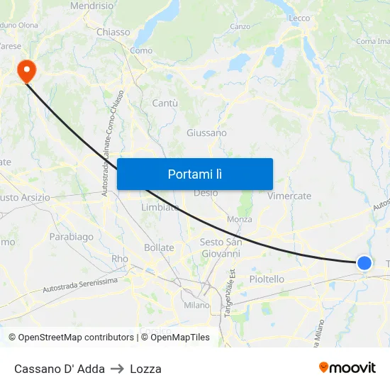 Cassano D' Adda to Lozza map