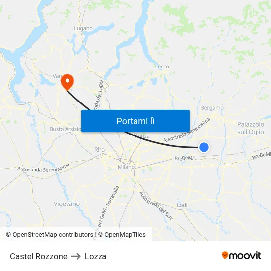 Castel Rozzone to Lozza map