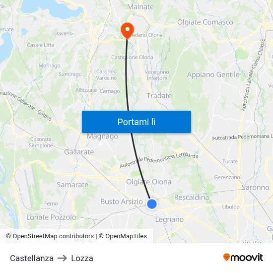 Castellanza to Lozza map