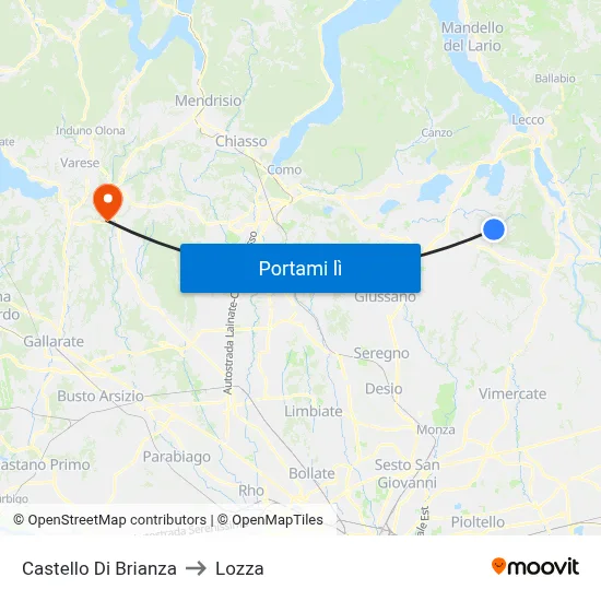 Castello Di Brianza to Lozza map