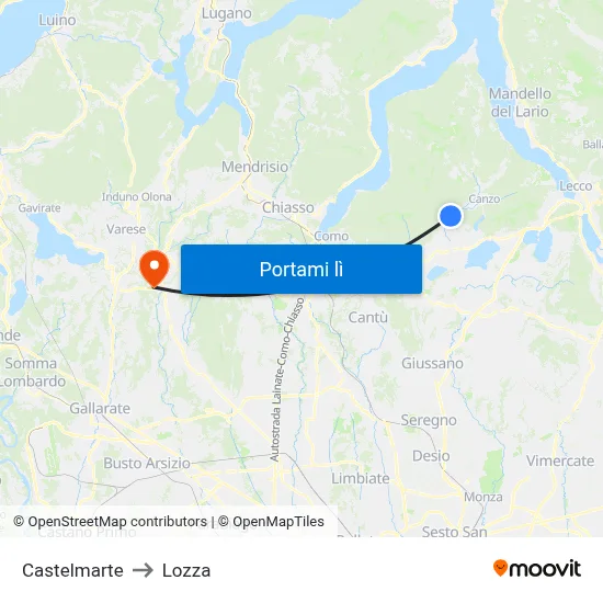 Castelmarte to Lozza map