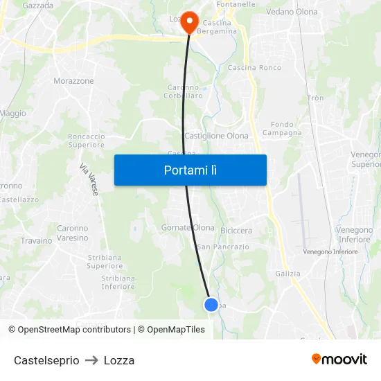 Castelseprio to Lozza map