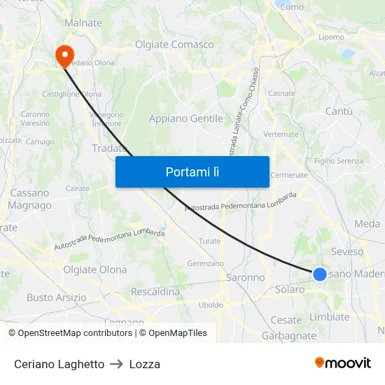 Ceriano Laghetto to Lozza map