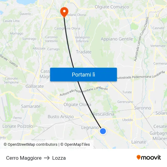 Cerro Maggiore to Lozza map