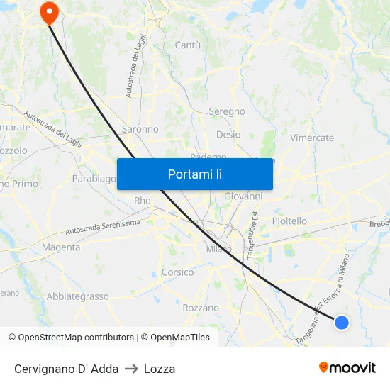 Cervignano D' Adda to Lozza map