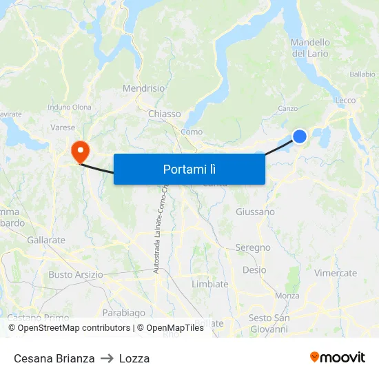 Cesana Brianza to Lozza map