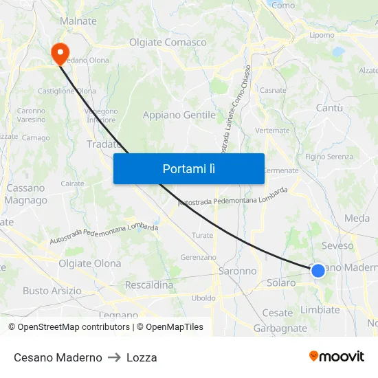 Cesano Maderno to Lozza map