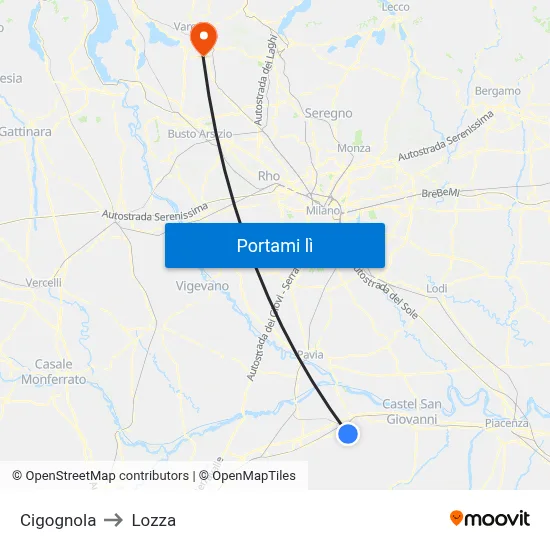 Cigognola to Lozza map