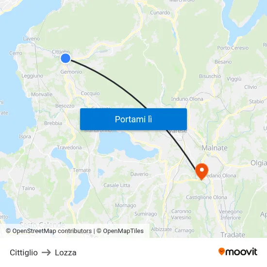Cittiglio to Lozza map