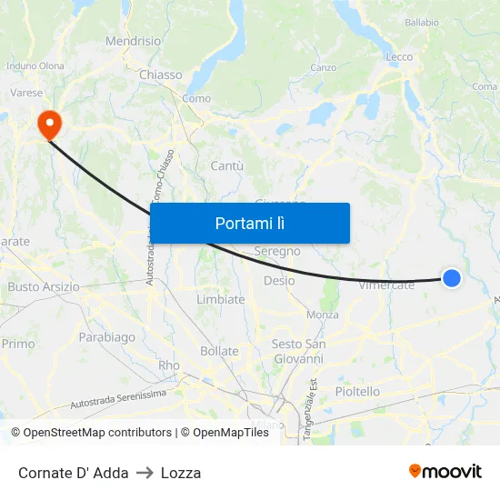 Cornate D' Adda to Lozza map