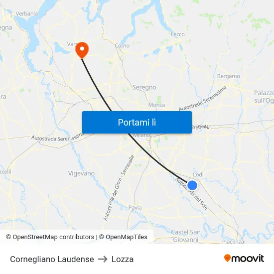 Cornegliano Laudense to Lozza map