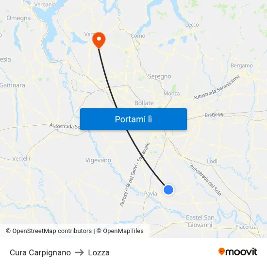 Cura Carpignano to Lozza map