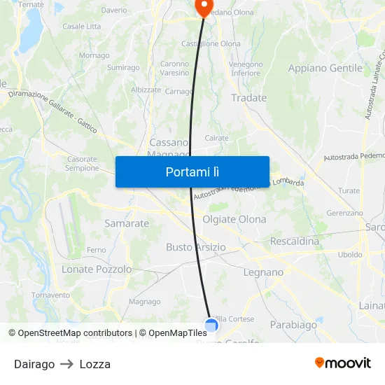 Dairago to Lozza map