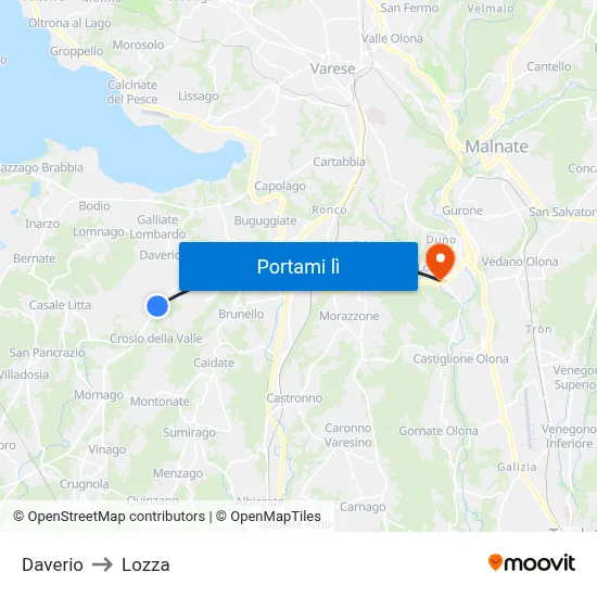 Daverio to Lozza map
