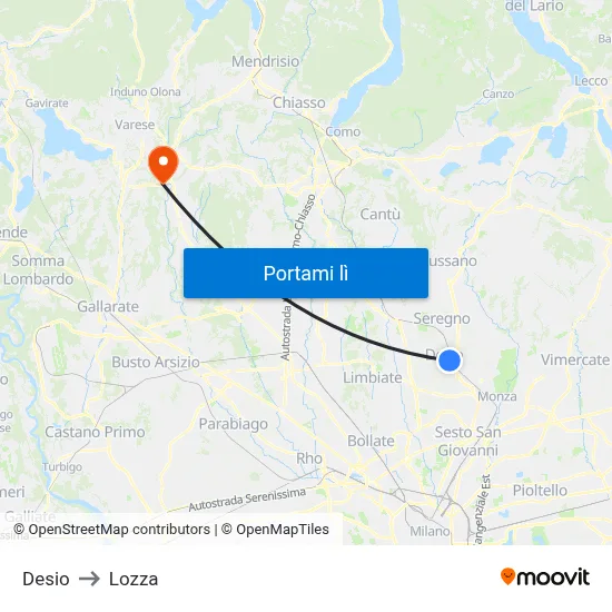 Desio to Lozza map