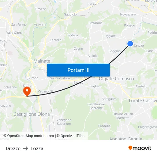 Drezzo to Lozza map