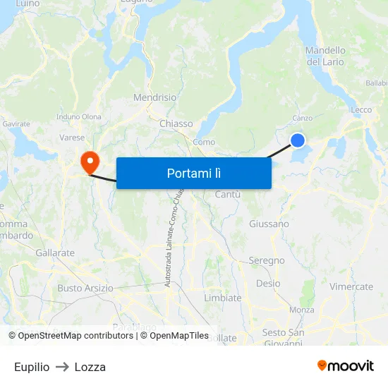 Eupilio to Lozza map