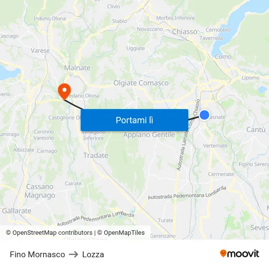 Fino Mornasco to Lozza map