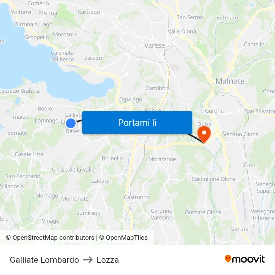 Galliate Lombardo to Lozza map