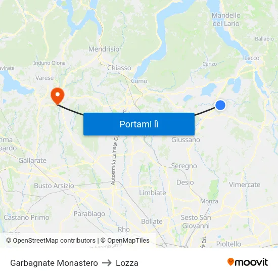 Garbagnate Monastero to Lozza map