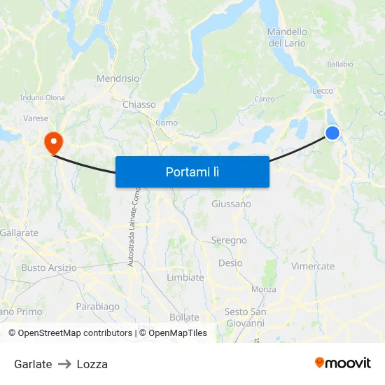 Garlate to Lozza map