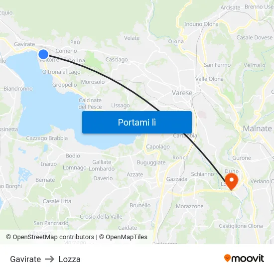 Gavirate to Lozza map