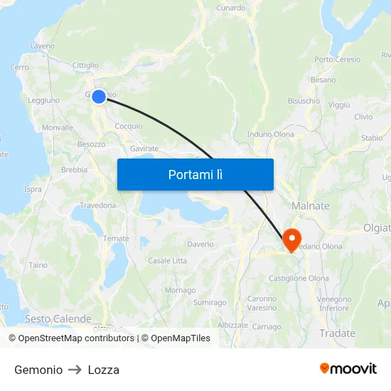 Gemonio to Lozza map