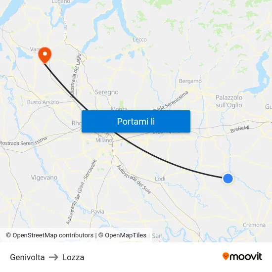 Genivolta to Lozza map