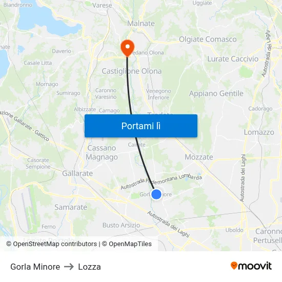 Gorla Minore to Lozza map