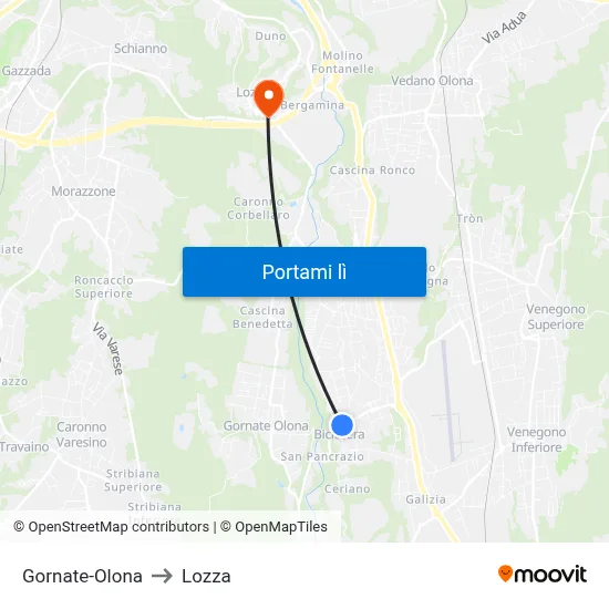 Gornate-Olona to Lozza map