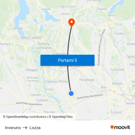 Inveruno to Lozza map