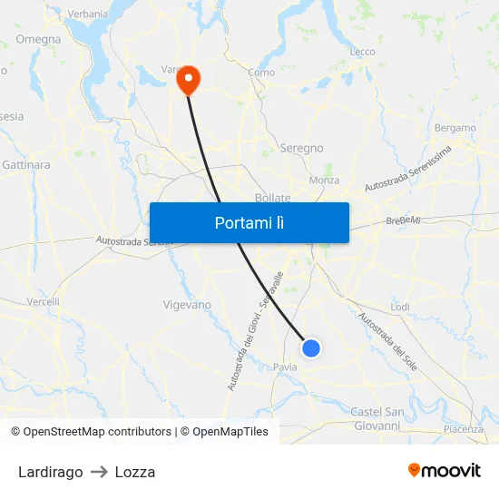 Lardirago to Lozza map