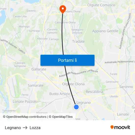 Legnano to Lozza map