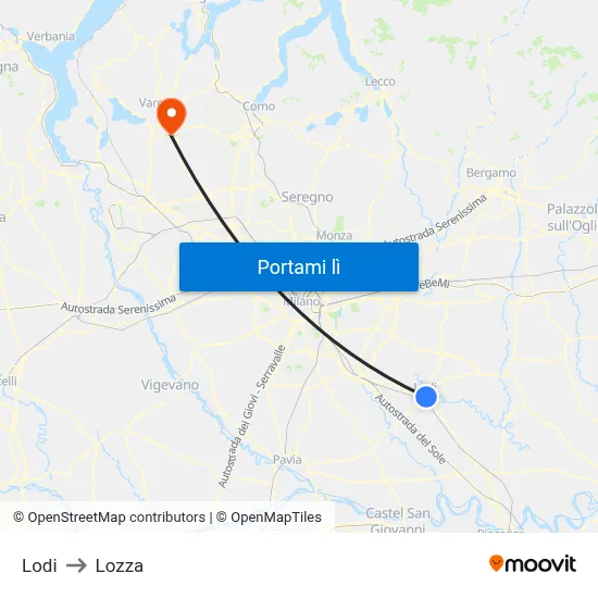 Lodi to Lozza map
