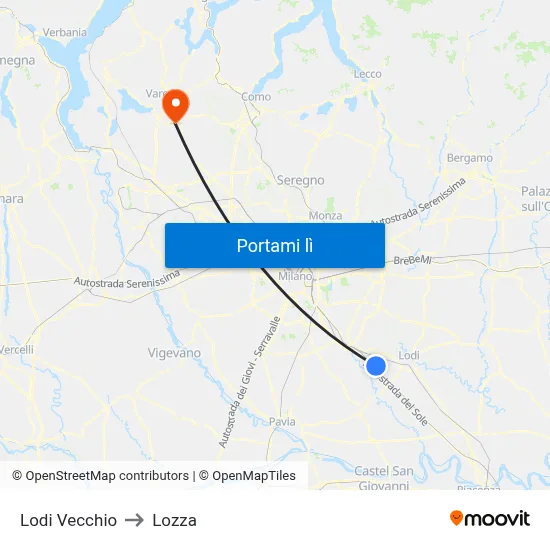 Lodi Vecchio to Lozza map