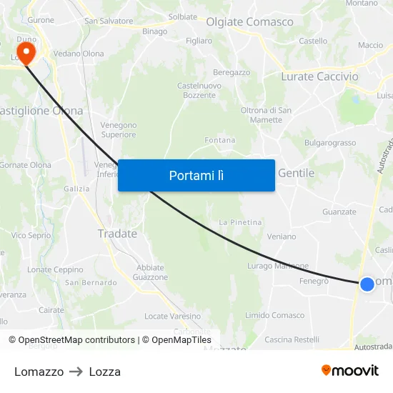 Lomazzo to Lozza map