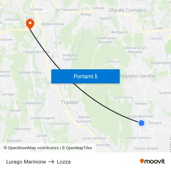 Lurago Marinone to Lozza map