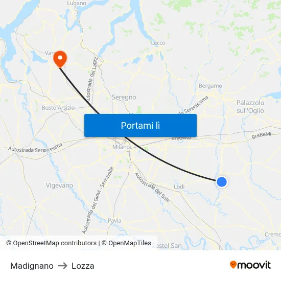 Madignano to Lozza map