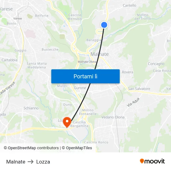 Malnate to Lozza map