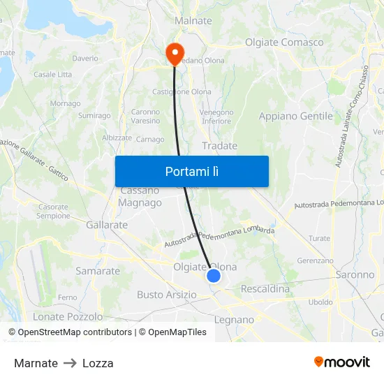 Marnate to Lozza map