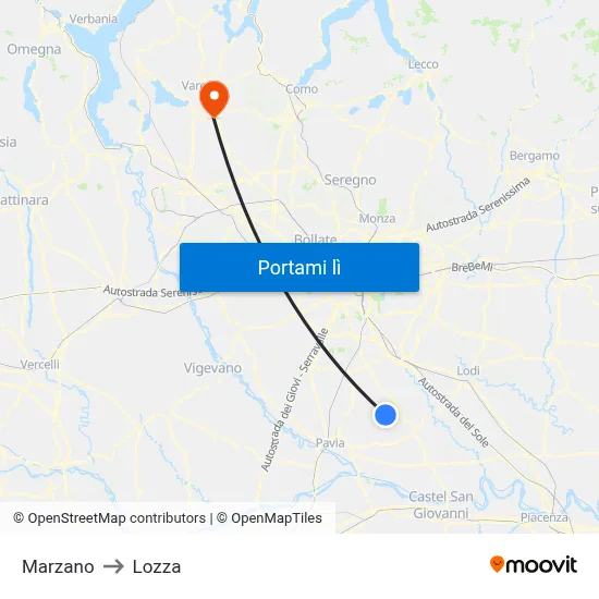 Marzano to Lozza map