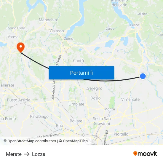 Merate to Lozza map