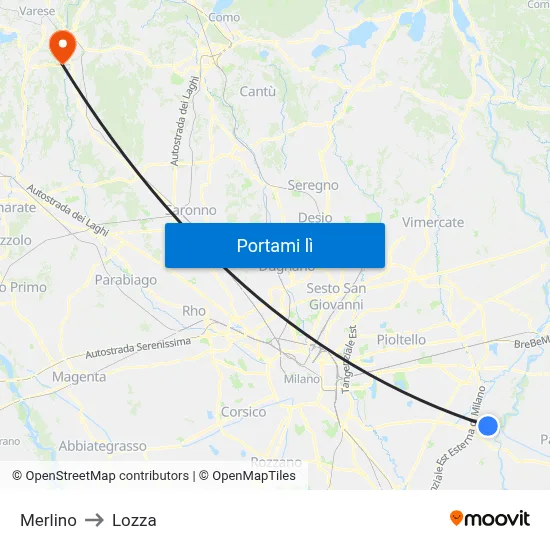 Merlino to Lozza map
