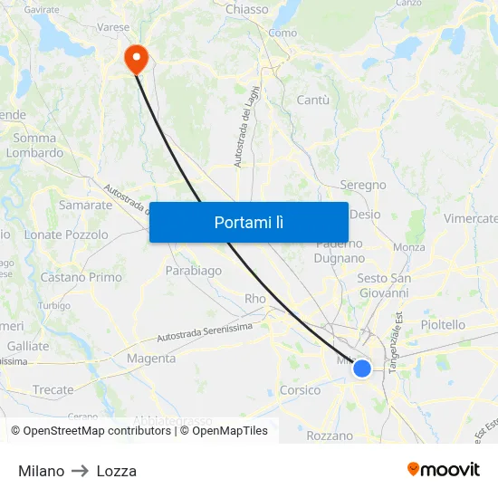 Milano to Lozza map