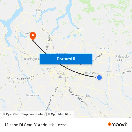 Misano Di Gera D' Adda to Lozza map