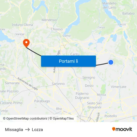 Missaglia to Lozza map